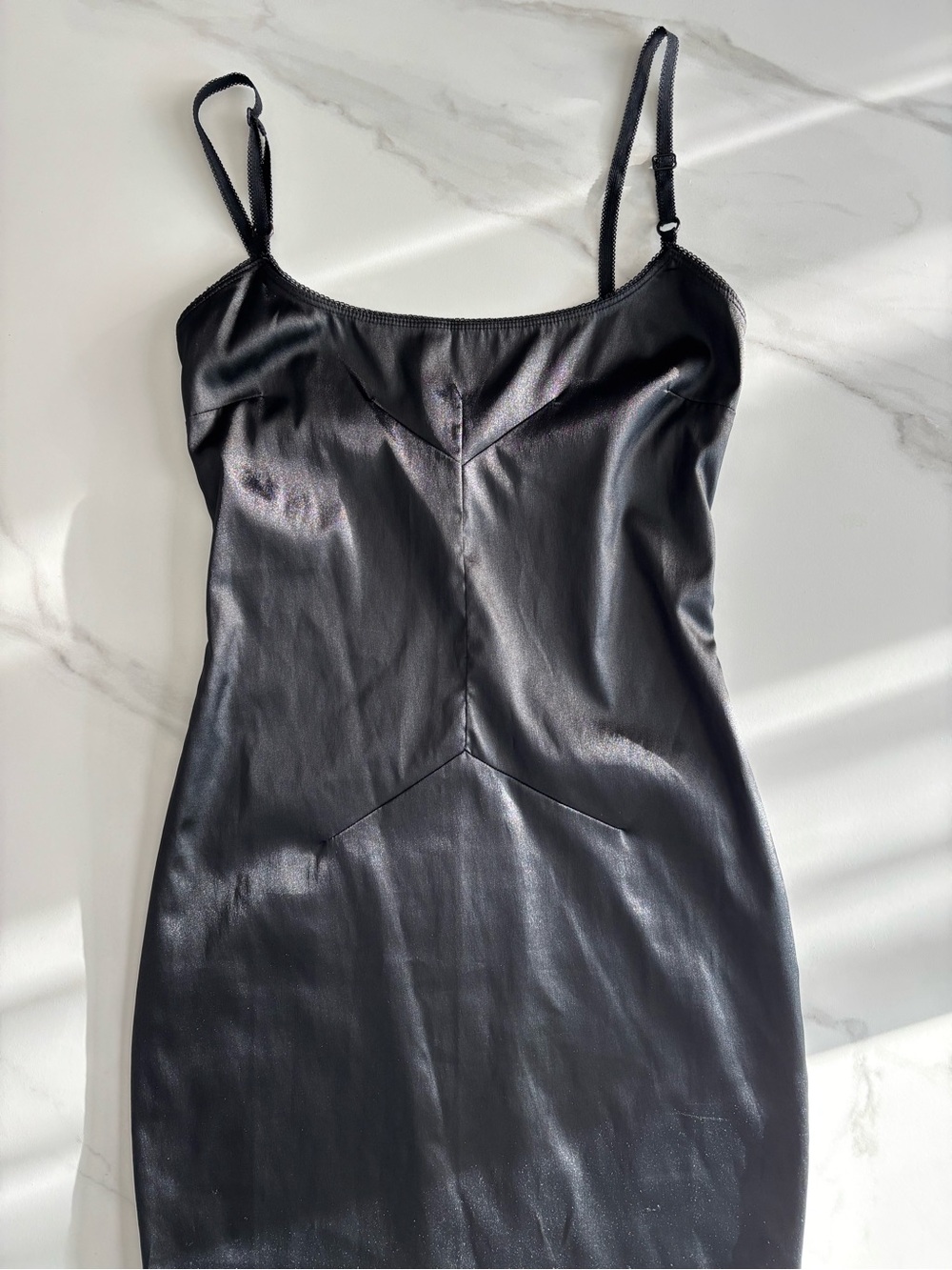 D&G Black Satin Slip Dress with Lace Trim XS Vintage 90’s 2000’s